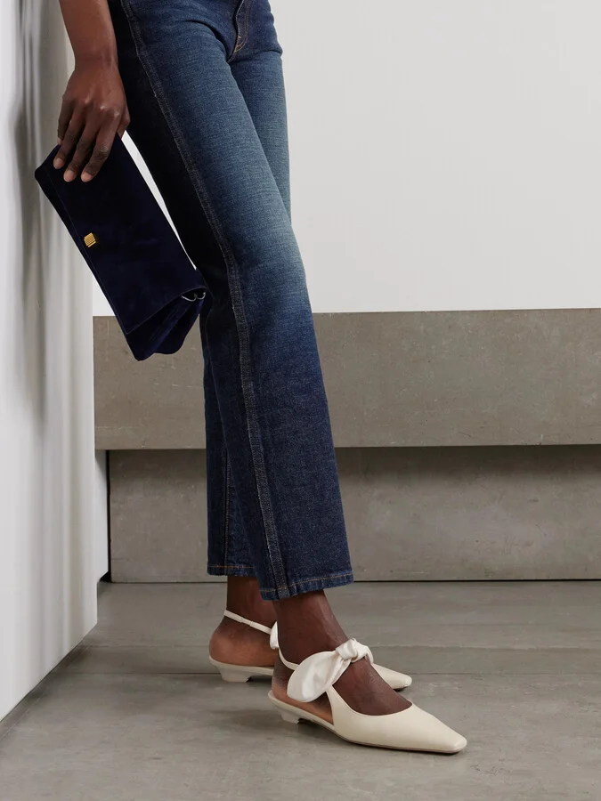 NEOUS - Uba Bow-embellished Faille And Leather Slingback Flats - Neutrals - Image 2