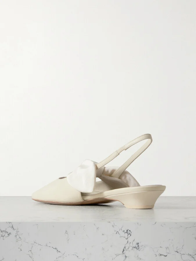 NEOUS - Uba Bow-embellished Faille And Leather Slingback Flats - Neutrals - Image 3