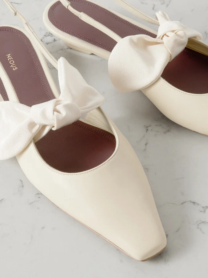 NEOUS - Uba Bow-embellished Faille And Leather Slingback Flats - Neutrals - Image 4