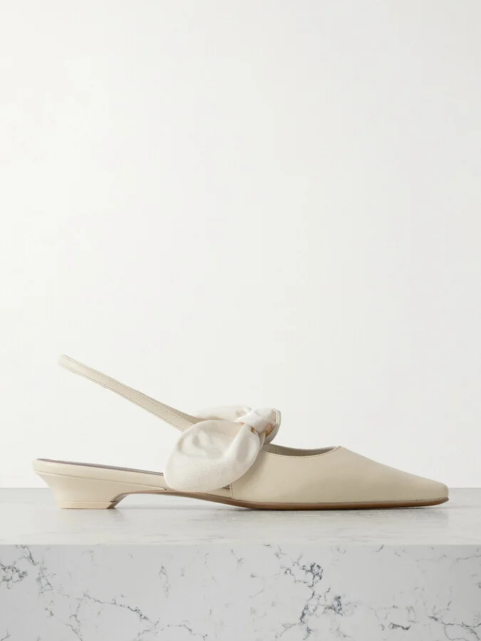 NEOUS - Uba Bow-embellished Faille And Leather Slingback Flats - Neutrals