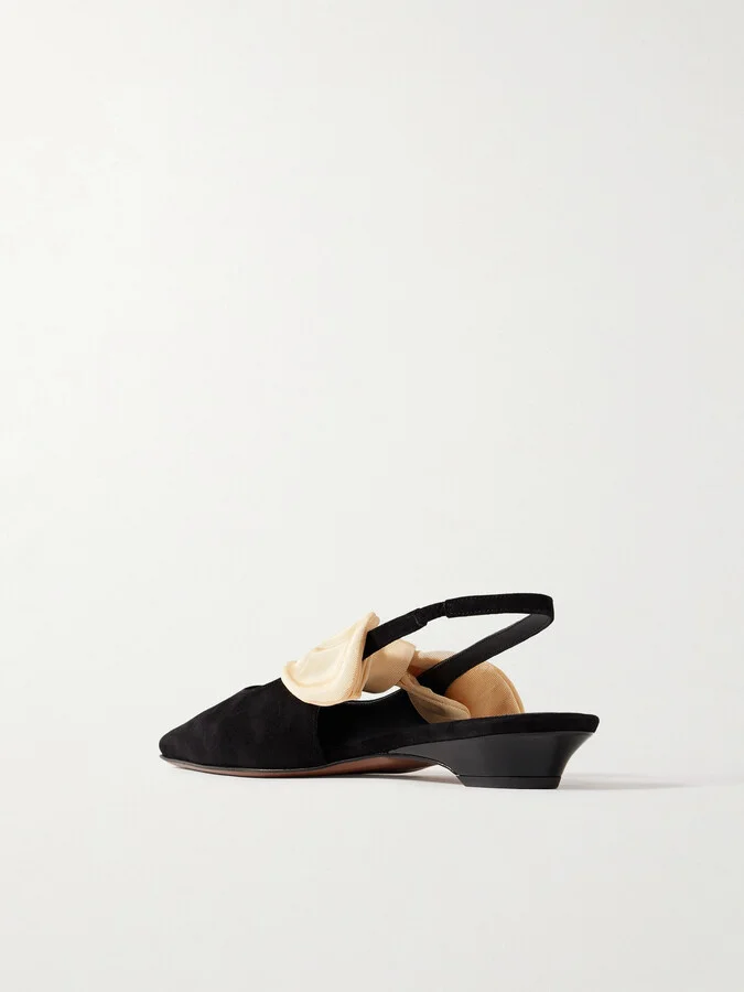 NEOUS - Uba Bow-embellished Faille And Suede Slingback Flats - Black - Image 3