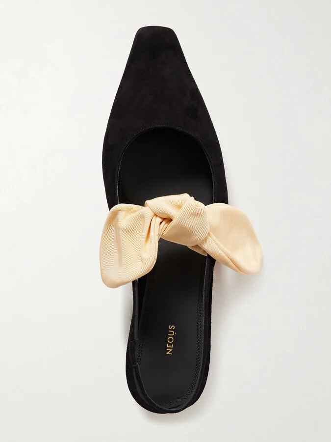NEOUS - Uba Bow-embellished Faille And Suede Slingback Flats - Black - Image 5