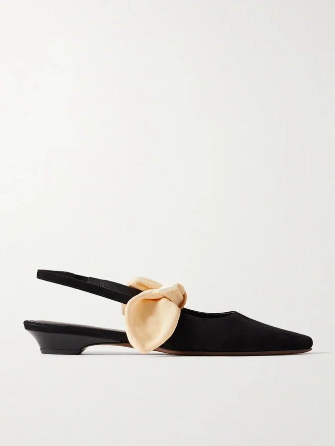 NEOUS - Uba Bow-embellished Faille And Suede Slingback Flats - Black
