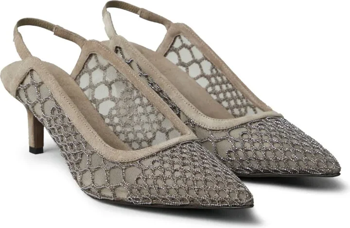 Net-Embroidery Suede Pumps - Image 2