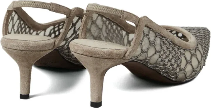 Net-Embroidery Suede Pumps - Image 3