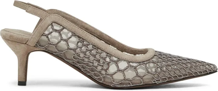 Net-Embroidery Suede Pumps