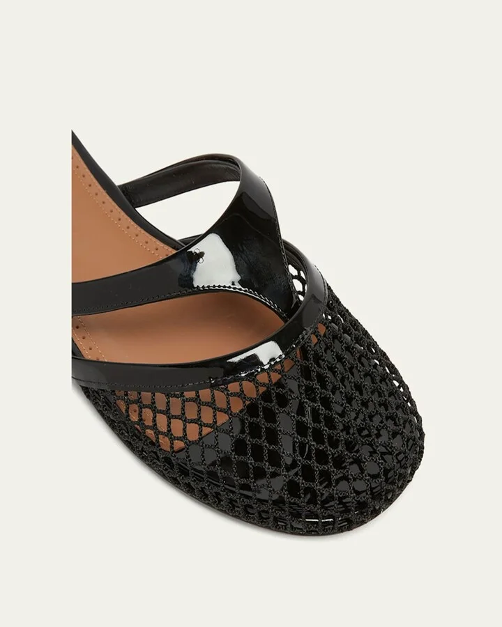 Net Leather Thong Mules - Image 11