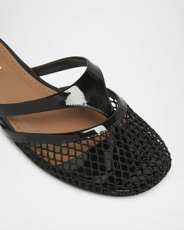 Net Leather Thong Mules - Image 4