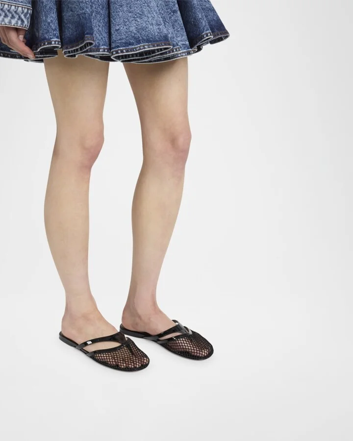 Net Leather Thong Mules - Image 7