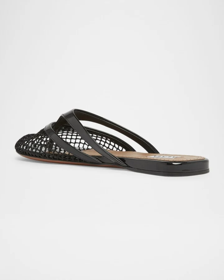 Net Leather Thong Mules - Image 9