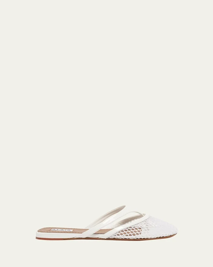 Net Leather Thong Mules