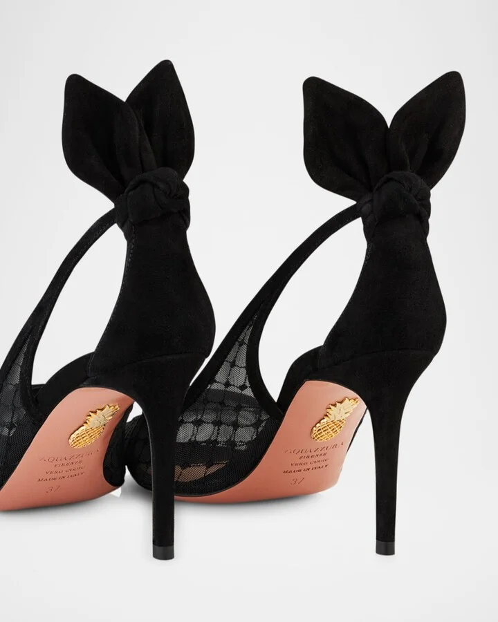 Net Mesh Suede Bow Pumps - Image 6