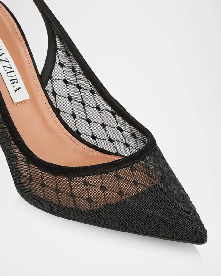 Net Mesh Suede Bow Pumps - Image 9