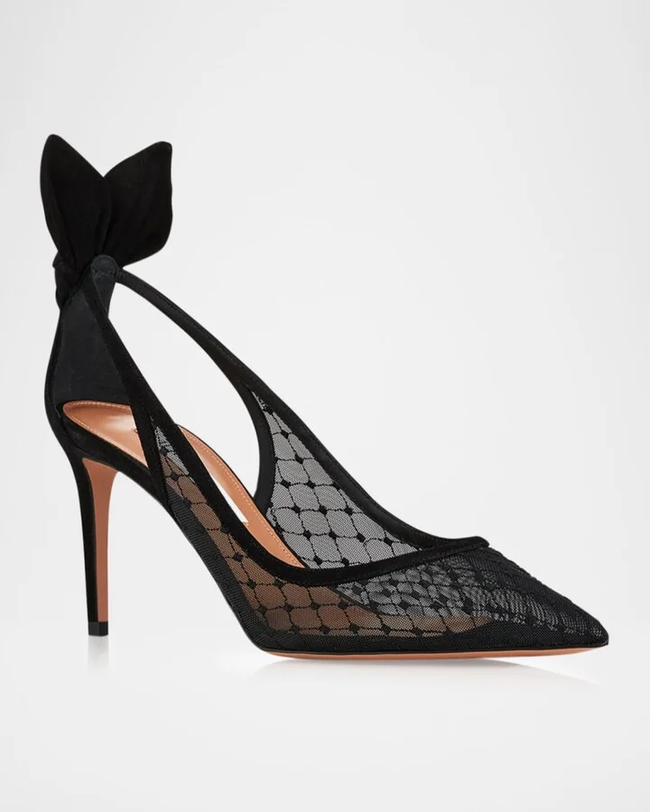 Net Mesh Suede Bow Pumps - Image 10
