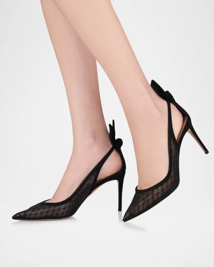 Net Mesh Suede Bow Pumps - Image 11