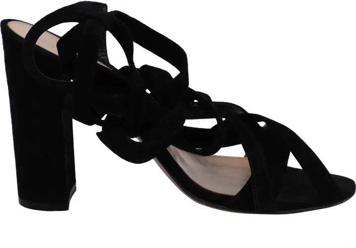 Netley Mews Heeled Sandals in Black Suede