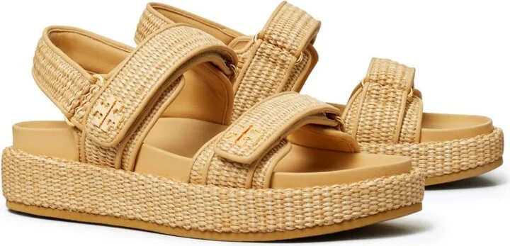 Neutral Double T Raffia Sandals - Image 2