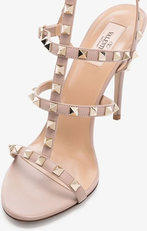 Neutral Rockstud 105 Caged Leather Sandals - Image 2