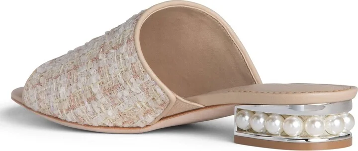 Neutrals Blanche Beige Linen & Leather Dressy Flat Evening Wedding Sandal - Image 4
