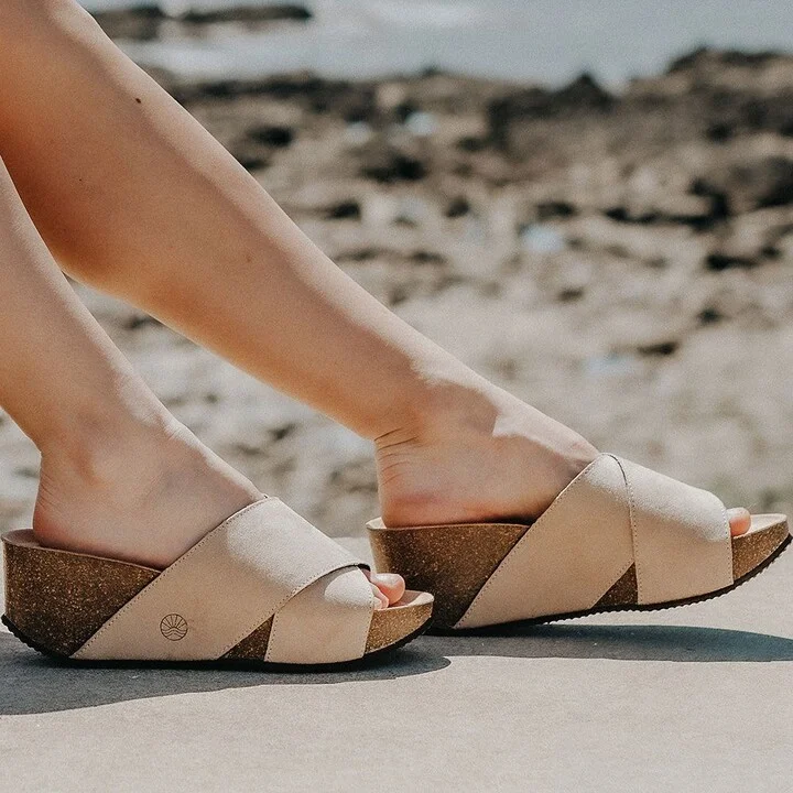 Neutrals Inis - Vegan Wedge Crossover Platform Slider - Natural - Image 2
