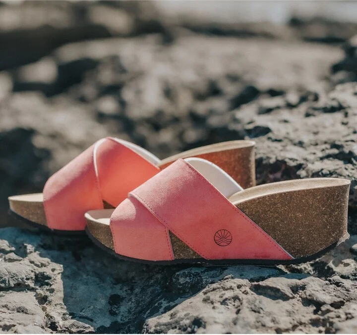 Neutrals / Pink / Purple Inis - Vegan Wedge Crossover Platform Slider - Salmon - Image 2