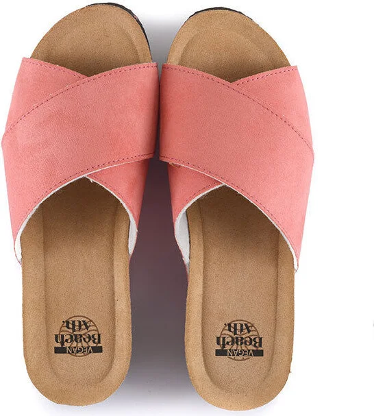 Neutrals / Pink / Purple Inis - Vegan Wedge Crossover Platform Slider - Salmon - Image 4
