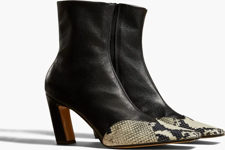Nevada Stretch High Boot in Black with Natural Python-Embossed Leather - Image 2