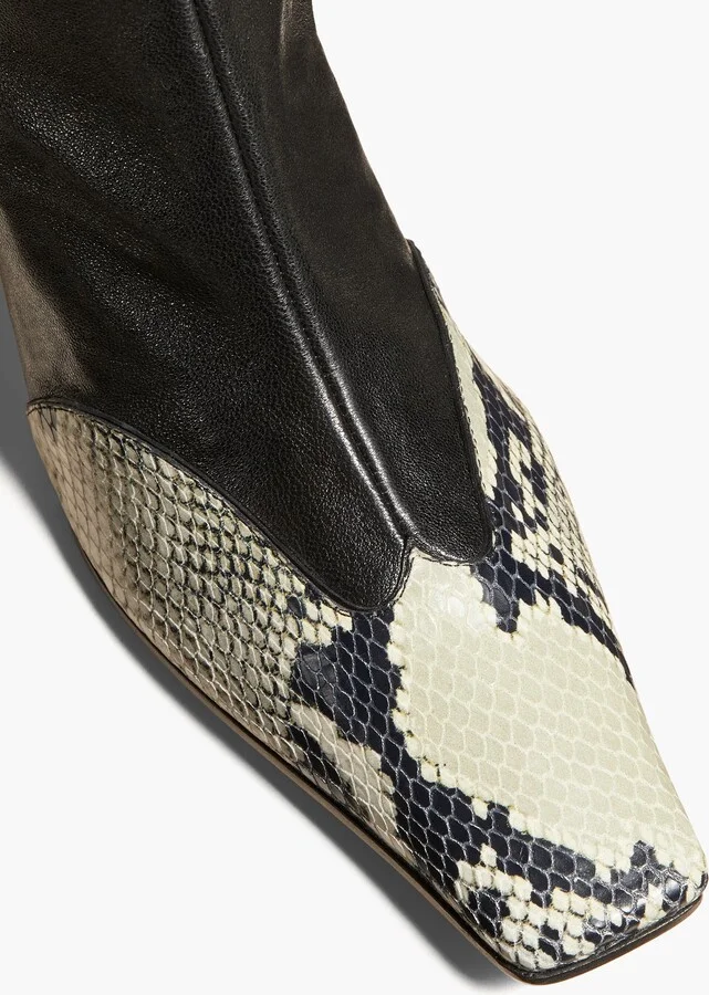 Nevada Stretch High Boot in Black with Natural Python-Embossed Leather - Image 3