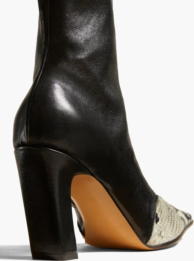 Nevada Stretch High Boot in Black with Natural Python-Embossed Leather - Image 4