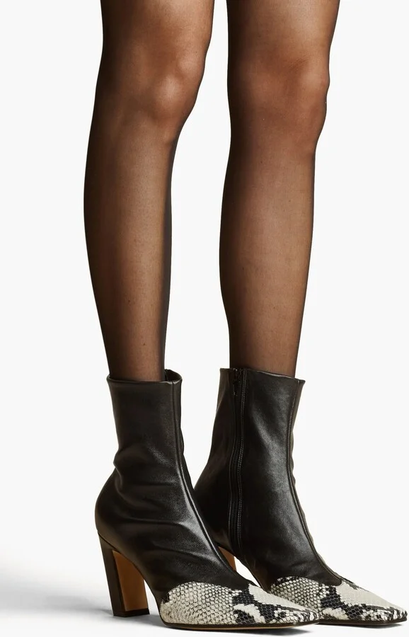 Nevada Stretch High Boot in Black with Natural Python-Embossed Leather - Image 5
