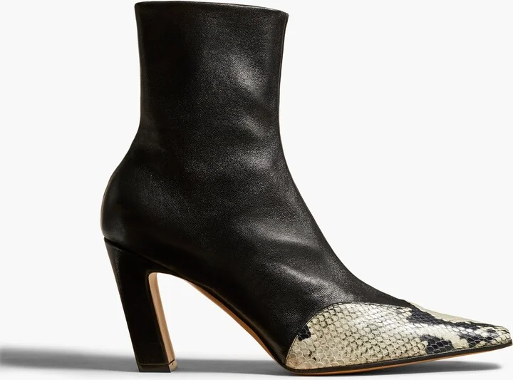 Nevada Stretch High Boot in Black with Natural Python-Embossed Leather