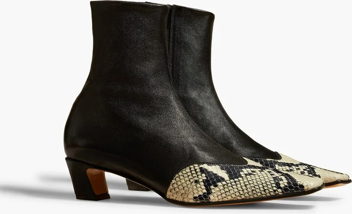 Nevada Stretch Low Boot in Black with Natural Python-Embossed Leather - Image 2