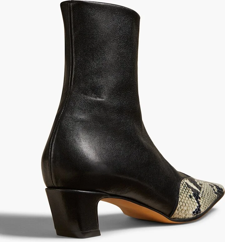 Nevada Stretch Low Boot in Black with Natural Python-Embossed Leather - Image 3