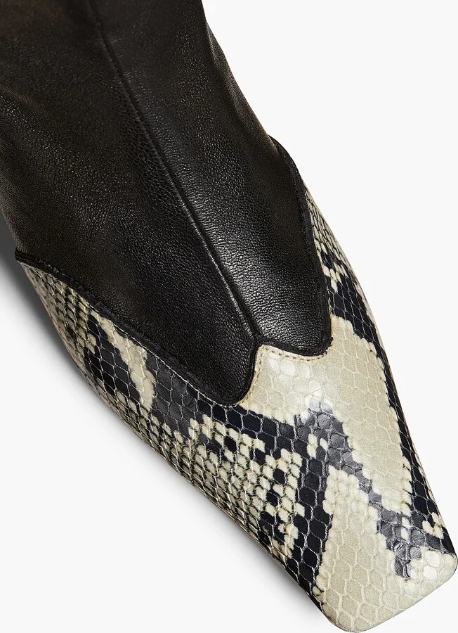 Nevada Stretch Low Boot in Black with Natural Python-Embossed Leather - Image 4