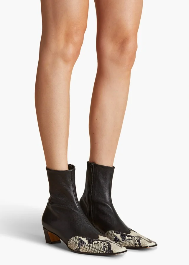 Nevada Stretch Low Boot in Black with Natural Python-Embossed Leather - Image 5