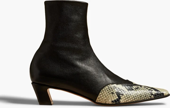 Nevada Stretch Low Boot in Black with Natural Python-Embossed Leather