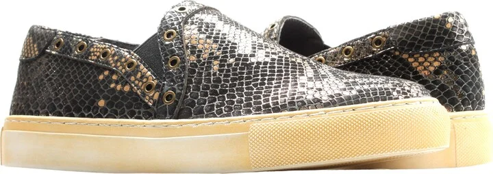 Neve Black Gold Snake Print Leather Women's Slip-On Sneaker