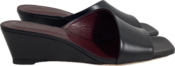 Nevil Wedge Mules in Black Leather