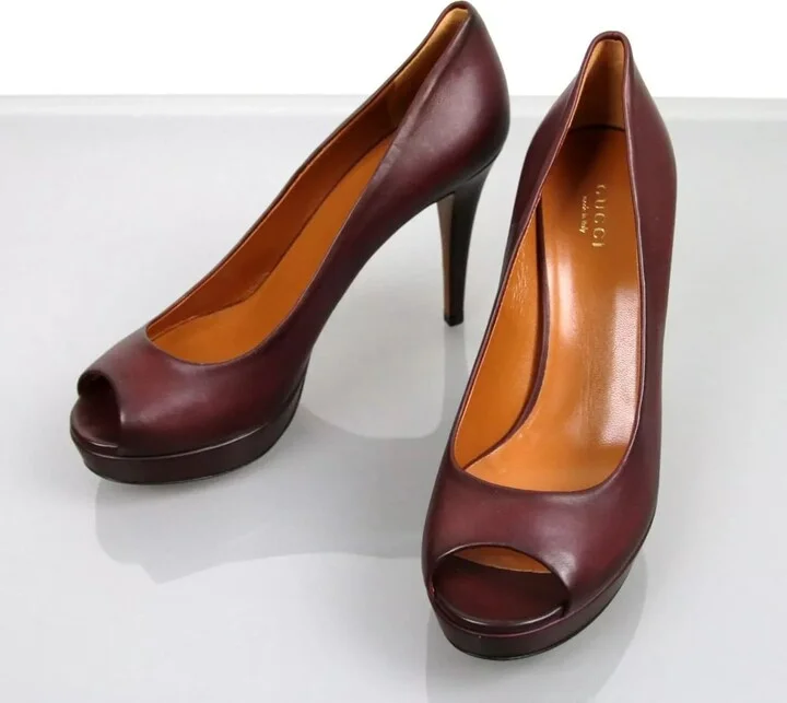 New Authentic GUCCI Betty Open-Toe Platform Pump SHOES Plum 8.5 - Image 2