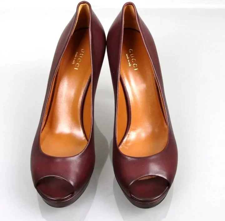 New Authentic GUCCI Betty Open-Toe Platform Pump SHOES Plum 8.5 - Image 3