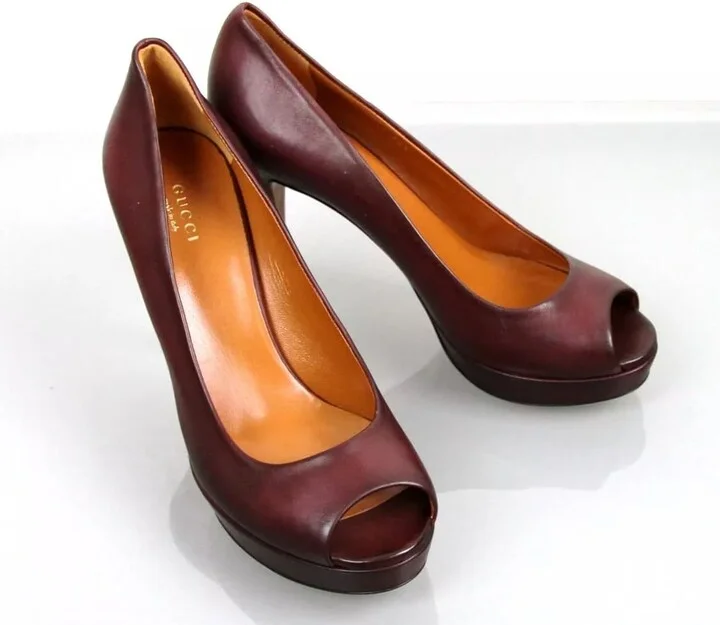 New Authentic GUCCI Betty Open-Toe Platform Pump SHOES Plum 8.5 - Image 4