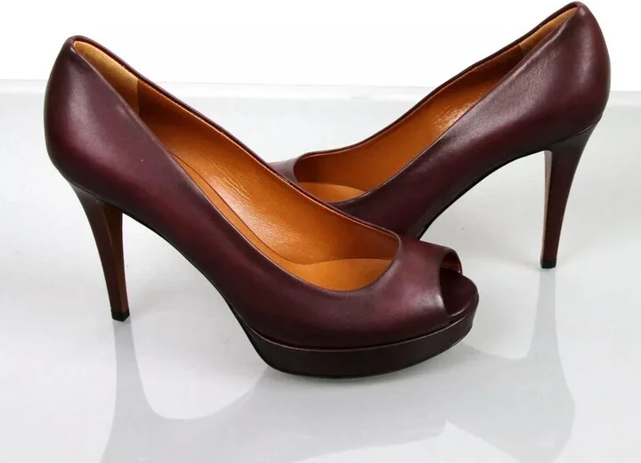 New Authentic GUCCI Betty Open-Toe Platform Pump SHOES Plum 8.5 - Image 6