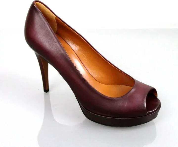 New Authentic GUCCI Betty Open-Toe Platform Pump SHOES Plum 8 - Image 5