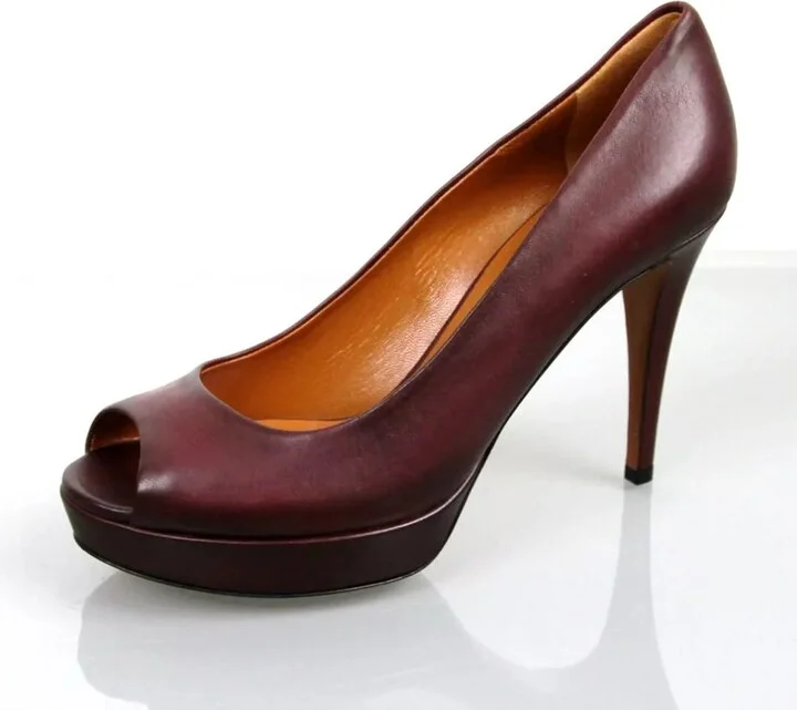 New Authentic GUCCI Betty Open-Toe Platform Pump SHOES Plum 8