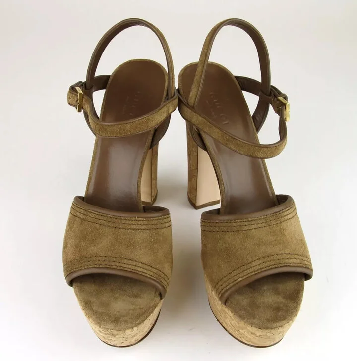 New Authentic Gucci Danielle Suede Cork Platform Sandal, 38.5/8.5 - Image 2