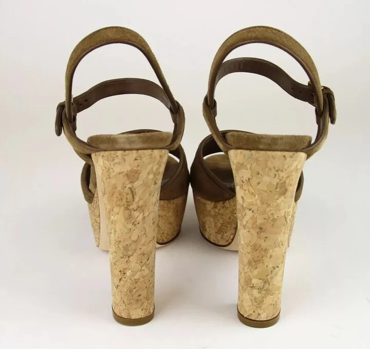 New Authentic Gucci Danielle Suede Cork Platform Sandal, 38.5/8.5 - Image 4