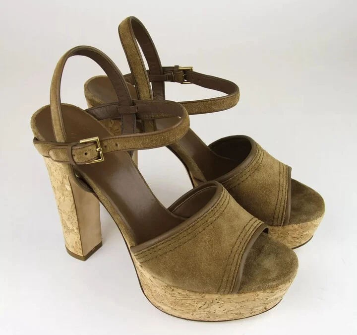 New Authentic Gucci Danielle Suede Cork Platform Sandal, 38.5/8.5 - Image 5