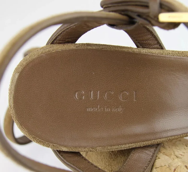 New Authentic Gucci Danielle Suede Cork Platform Sandal, 38.5/8.5 - Image 7