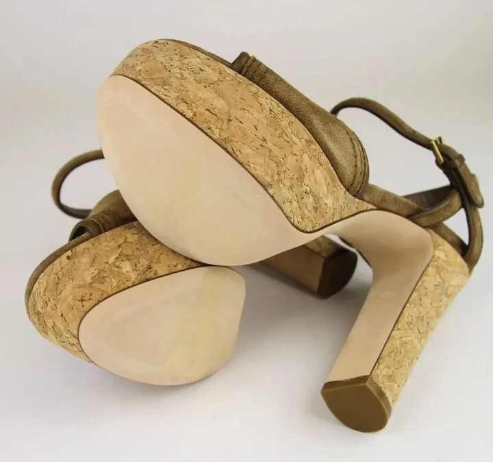 New Authentic Gucci Danielle Suede Cork Platform Sandal, 38.5/8.5 - Image 8