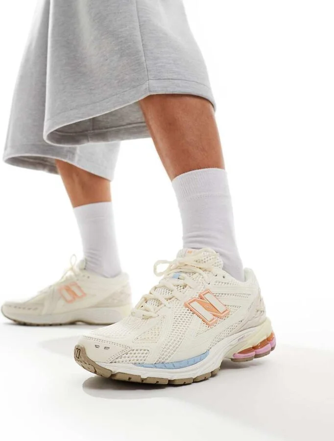 New Balance 1906 sneakers in white with blue and pink details - Image 2